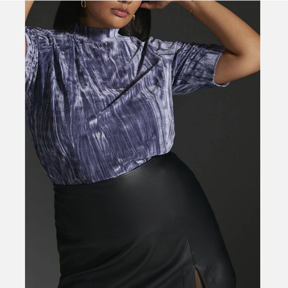 Anthropologie Pilcro Bluish Short Sleeve Velveteen Mock Neck Top - Picture 5 of 6